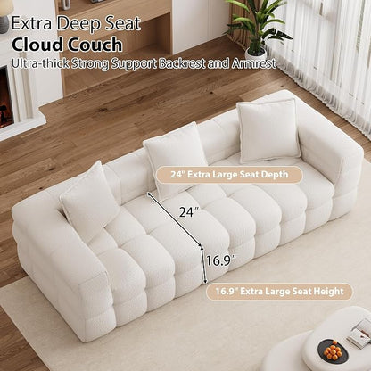 91.3" Boneless Couch,Comfy Cloud Sectional Sofa with Deep Seat,Modern Upholstered Chenille Love Seat Sofa, Oversized Couches for Living Room, No Assembly Required Tufted Sofas, Beige White