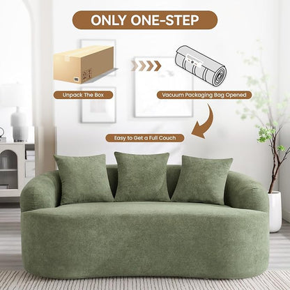 65" Boneless Loveseat Sofa Couch, Modern Comfy Curved Cloud Sofa, Chenille Deep Seat Love Seat Couches for Living Room, No Assembly, Green