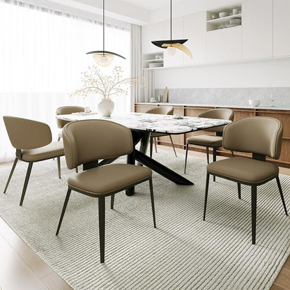 Dining Chairs Modern High Backrest Comfortable, Fashion Upholstered Kitchen Chair Armless Dinner Chair with Metal Legs for All Rooms (Milk Coffee, Set of 4)