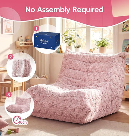 Hobestluk Medium Bean Bag Chair Faux Fur Fabric BeanBag Couch for Playroom | Pink Chevron,Ergonomic Design,Memory Foam,Strong Supportive,No Assembly Required,Decorative Style for Living Room Bedroom