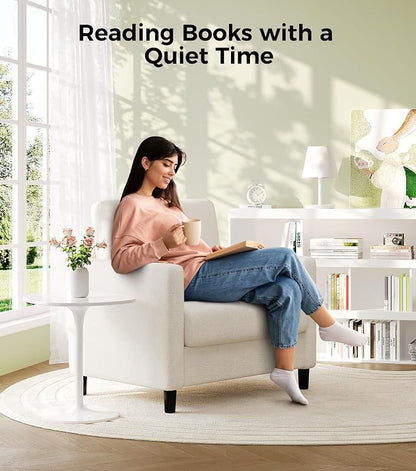 Welzona Sofa Accent Chair, 33" Reading Chair for Bedroom, Tool-Free Setup Living Room Accent Chairs, Comfy Arm Chairs Living Room, All-Wood Reading Nook, Cream White