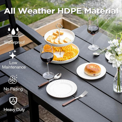 nalone Patio Dining Chairs Set of 2, HDPE Outdoor Dining Chairs with Backrest & Armrest, Patio Furniture Chairs for Garden,Backyard,Lawn (Black, 2 Chairs)