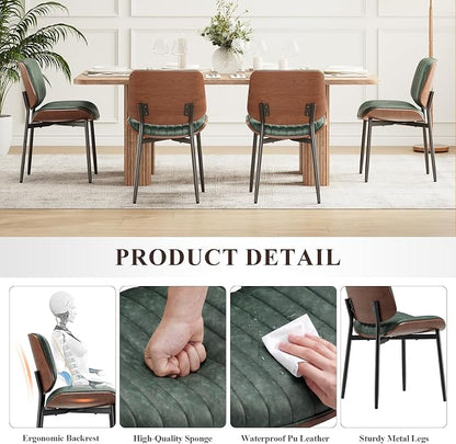 MALOL Leather Dining Chairs Set of 6, Modern Upholstered Dining Room Kitchen Chairs with Metal Legs and Wooden Back Support for Home Dining Room/Restaurant, Green
