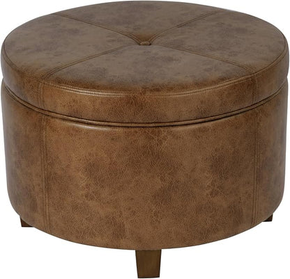 HomePop 24" Large Leatherette Storage Ottoman - Distressed Brown Faux Leather
