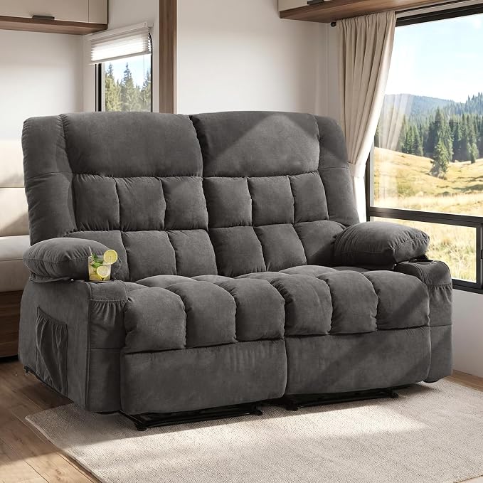 BOSMILLER Reclining Loveseat with Cup Holders for Living Room 2 Seat Manual Loveseat Recliner with Side Pocket