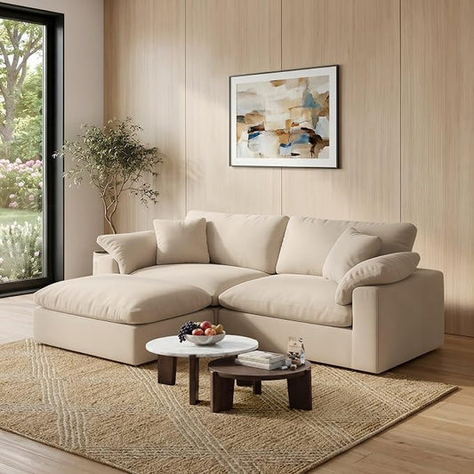 L-Shaped Modular Cloud Sectional Sofa,2-Seater with Chaise,Modern Down Filled Detachable Couch for Living Room,Office & Small Apartment,Khaki