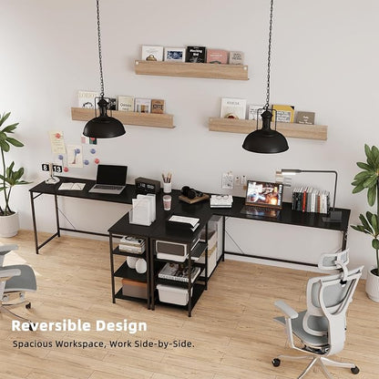 YOSHOOT 63" L Shaped Computer Desk, Gaming Desk | Office Desk with Open Shelves, Corner Desk L Shape for Home Office Work Study, Black