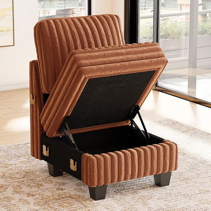 Belffin Plush Corduroy Single Module with Storage for Modular Sectional Sofa Brick Red Couch