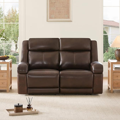 Watson & Whitely Genuine Leather Power Loveseat Recliner Sofa, 2 Seat Wall Hugger Reclining Sofa with Power Headrest & Charging Ports, Dual Recliner Sofas for Living Room, RV, Dark Brown