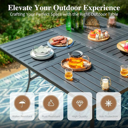 HERA'S HOUSE Patio Dining Set 9 Pieces, Outdoor Table and Chairs Set for 8, 8 x Red Textilene Dining Chair, 57.5" Square Metal Dining Table with 1.57" Umbrella Hole, for Lawn Garden Backyard Deck