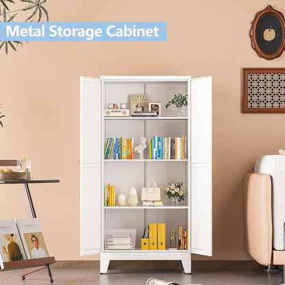 White Metal Storage Cabinet, 48" Steel Cabinets for Home Office | Kitchen Pantry Storage Cabinet with Doors and 3 Adjustable Shelves, for Office, Home, Garage, School