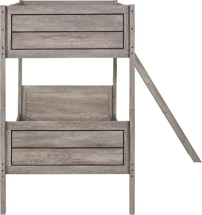 Coaster Home Furnishings Ryder Farmhouse Wood Twin Over Twin Size Bunk Bed Frame with Ladder and Guardrails Fully Slatted Mattress Ready Foundation Weathered Taupe 400818 | Wood Construction