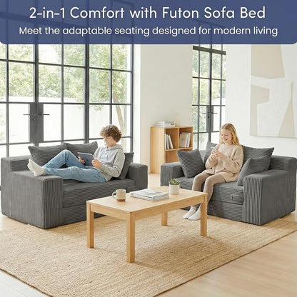 cidludto Boneless Couch Loveseat Sleeper, Convertible Sofa Bed Folding Couch Bed Foldable, 2 in 1 Boneless Chair Bed & Futon Sofa Bed, Small Pull Out Sofa with 4 Pillows for Living Room, Grey
