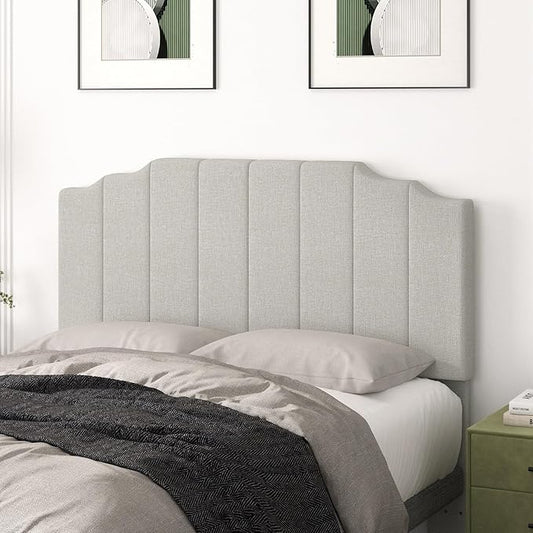 Befurtori Queen Size Headboard Only, Linen Wall Mounted Headboard Queen/Full Size for Adjustable Bed, Modern Vertical Channel Design with Curved Tufted Upholstered Head Board, Linen Gray