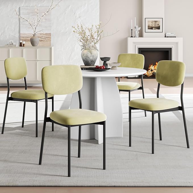 Einhomn Upholstered Dining Chairs Set, Modern Stackable Dining Room Chairs with Soft Velvet Backrest, Kitchen Chairs with Sturdy Metal Legs for Living Room, Restaurant, Set of 4,Light Green