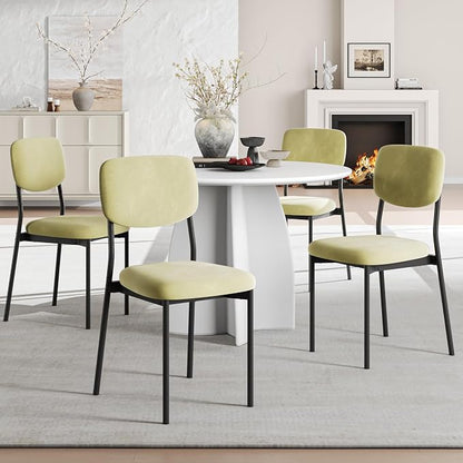 Einhomn Upholstered Dining Chairs Set, Modern Stackable Dining Room Chairs with Soft Velvet Backrest, Kitchen Chairs with Sturdy Metal Legs for Living Room, Restaurant, Set of 4,Light Green