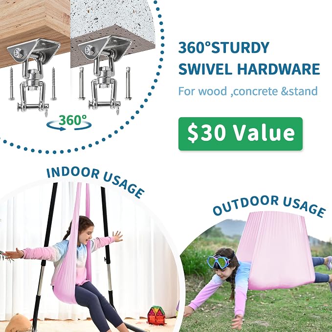 OUTREE Sensory Swing for Kids with 360° Swivel Hanger, Indoor Therapy Swing Great for Autism, ADHD, Sensory Processing Disorder, and Autistic Children (Pink)