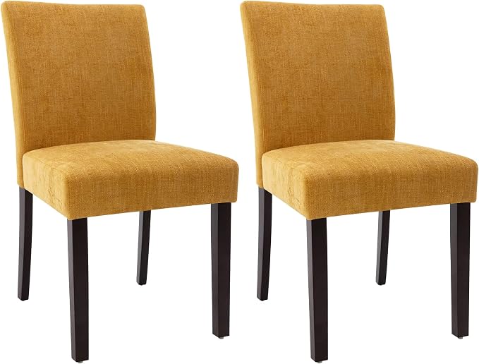 Watson & Whitely Modern Upholstered Dining Chairs, Set of 2, Yellow | Fabric Upholstery, Solid Wood Legs, Low Back, Modern Armless Parsons Style, for Kitchen, Dining Room, Restaurant