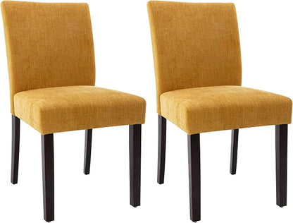 Watson & Whitely Modern Upholstered Dining Chairs, Set of 2, Yellow | Fabric Upholstery, Solid Wood Legs, Low Back, Modern Armless Parsons Style, for Kitchen, Dining Room, Restaurant