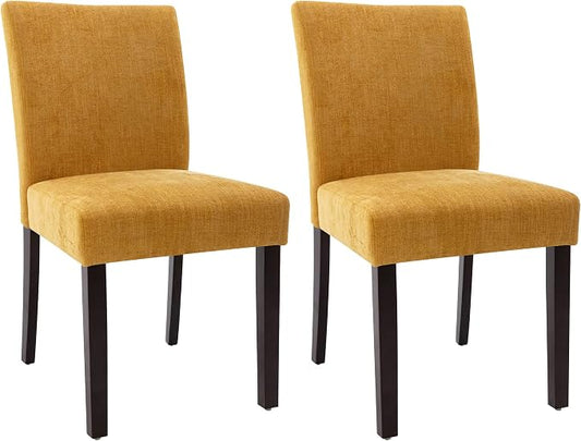 Watson & Whitely Modern Upholstered Dining Chairs, Set of 2, Yellow | Fabric Upholstery, Solid Wood Legs, Low Back, Modern Armless Parsons Style, for Kitchen, Dining Room, Restaurant
