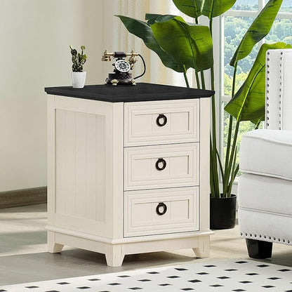 Joaxswe 18" Farmhouse Night Stand with 3 Drawers, Wood End Table Dresser for Bedroom, White Nightstand, Bed Side Table with Metal Handle, Bedside Cabinet for Bedroom Living Room, Closet