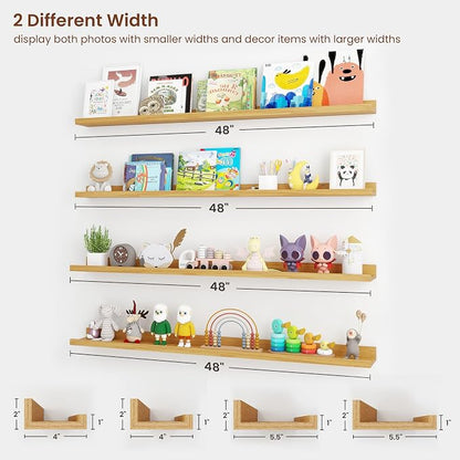 Axeman Picture Ledge Shelf | 48 Inch Oak Floating Shelves Set of 4 | Rustic Wood Wall Shelves with Lip | 48" Oak Picture Shelves for Wall with Ledge | Photo Shelves