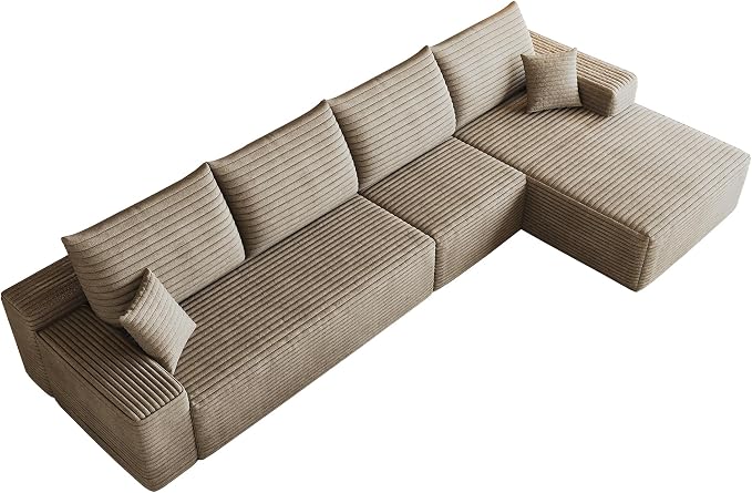 Eafurn 135" Oversized L-Shaped Boneless Sectional Sofa Couch with Chaise, Fluffy Corduroy Modular Couch with Deep Seat,Flexible Combination Corner Sofa & Couch for Living Room, No Assembly