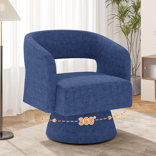 Luxanimarion Swivel Barrel Accent Chair,Oversized Chenille Upholstered Round Swivel Chair,Modern Luxury 360 Degree Living Room Vanity Chair for Bedroom Office,Blue,1PCS