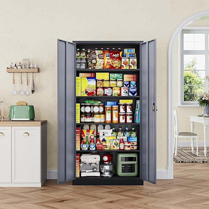 Letaya Metal Garage Storage Cabinets with Lock Door and Adjustable Shelves, Steel Tool Cabinets for Home,Office,Warehouse Organisieren (Black Gray)