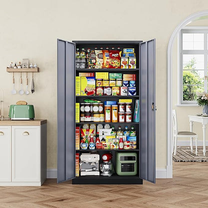 Letaya Metal Garage Storage Cabinets with Lock Door and Adjustable Shelves, Steel Tool Cabinets for Home,Office,Warehouse Organisieren (Black Gray)