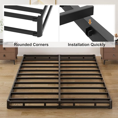 Lutown-Teen 3 Inch King Box Spring Low Profile, Heavy Duty Metal King Size Box Spring Bed Base with Fabric Cover, Mattress Foundation, Noise Free, Easy Assembly