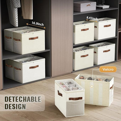Budding Joy 2 Pack Shoe Organizer for Closet, Clear Foldable Shoe Storage Containers Adjustable Dividers Fits 16 Pairs,Shoe Storage Bins Baskets Boxes with Reinforced Handles Beige Yellow Beige | Farbic shoe storage organizer box bin with clear cover, ...