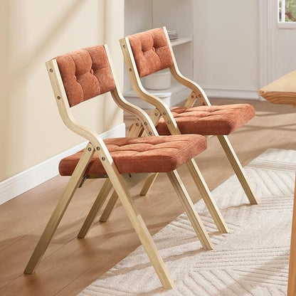 4-Pack Folding Dining Chairs with Cushion,Padded Foldable Dining Chairs,Portable Wooden Folding Chairs with Tufted Buttons Seat for Dining Rooms Kitchen Wedding and Party Indoor Orange