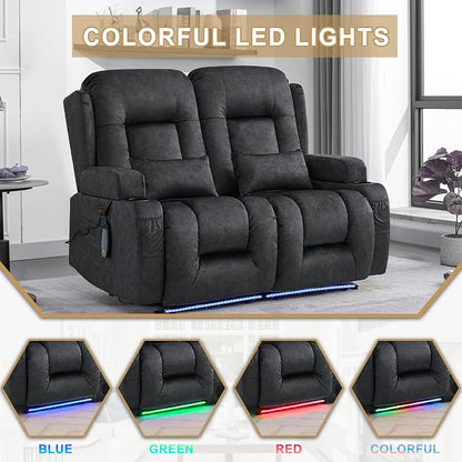 URRED Power Loveseat Recliner Sofa with Massage and Heat, Wall Hugger Reclining Loveseat, RV Couch Home Theater Seating with LED Lights for Living Room (Dark Grey, 54" - 2 Seats)