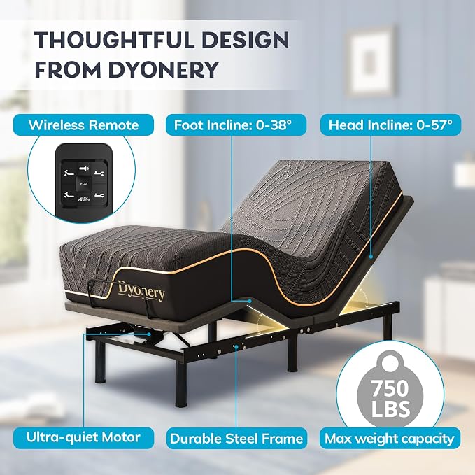 Dyonery Twin XL Adjustable Bed Base Frame with 14 Inch Cooling Copper Memory Foam Mattress, Wireless Remote & Head and Foot Incline, Zero Gravity, CertiPUR-US Certified & Fiberglass Free, 80" × 38"