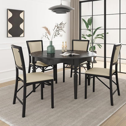 VECELO Folding Dining Chairs Set of 4, Metal Padded Foldable Seating with Comfortable Faux Leather, Space-Saving Portable Guest Seats for Kitchen & Office, No Assembly, Creamy Beige