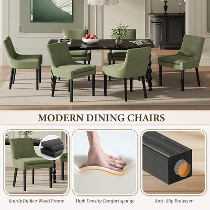 Modern Dining Room Chairs Set of 4 with Mid Back and Wood Legs, Upholstered Kitchen Chairs for Dining Room/Living Room, Light Green