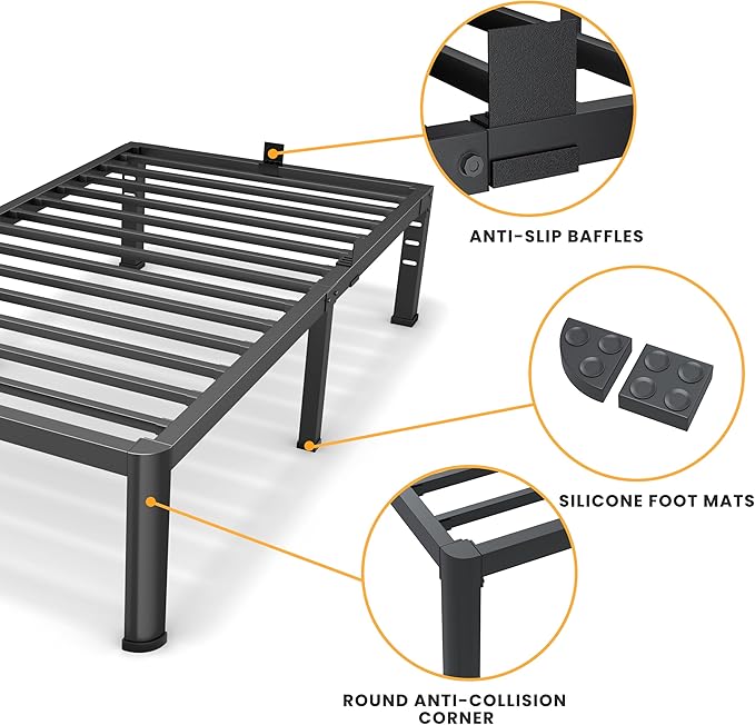 Superay 18 Inch Twin Size Metal Platform Bed Frame with Round Corners, Storage Space Under High Bed Frame-Heavy Duty Steel Slats Support, Noise Free - Easy Assembly - No Box Spring Needed