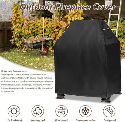 Outdoor Fireplace Cover,Heavy Duty 600D Waterproof Square Chimineas Fireplace Covers,Cover for Panovue Chiminea Fire Pit,32" L x 24" W x 45" H,Black