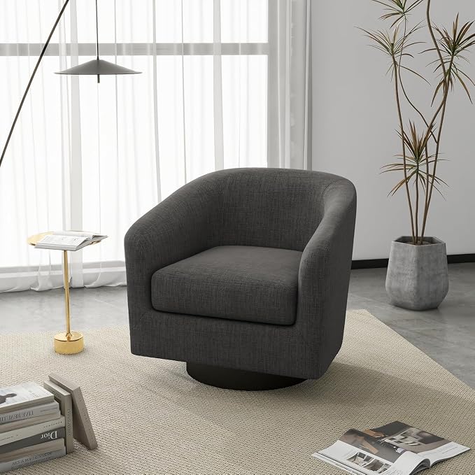 Swivel Barrel Accent Chairs Set of 4, Fabric Upholstered Armchair Modern Round Club Arm Chair for Living Room, Comfy Single Sofa Seating Bedroom Side Reading Seat for Home Office - Gray