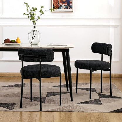 EDWELL Black Dining Chairs Set of 6, Mid-Century Modern Dining Room Chairs with Thick Cushions, Round Upholstered Boucle Dining Chair with Metal Legs for Kitchen, Living Room, Kitchen Chairs