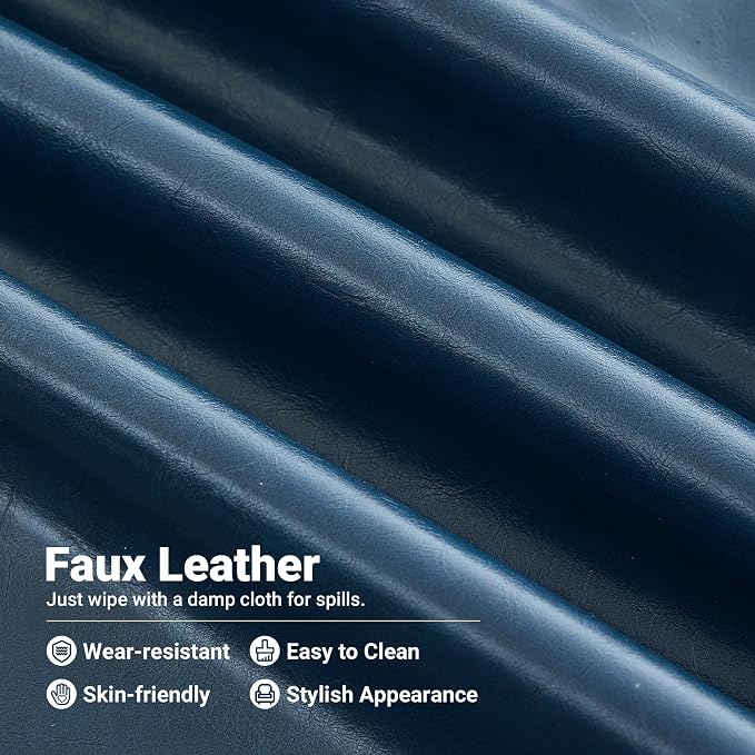 Kingfun Faux Leather 3 Seater Couch, Mid Century Modern Sofa with Rolled Arms and Deep Seats, Fluffy Comfort for Living Room, Apartment, Easy Assembly, Blue