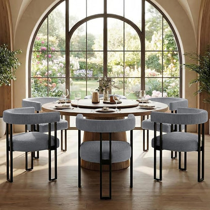 VIRRMO Boucle Dining Chair Set of 6 Corduroy Upholstered Dining Room Chairs Kitchen Chairs with Metal Legs Mid Century Modern Chair for Dining Room, Kitchen (Gray, 6)