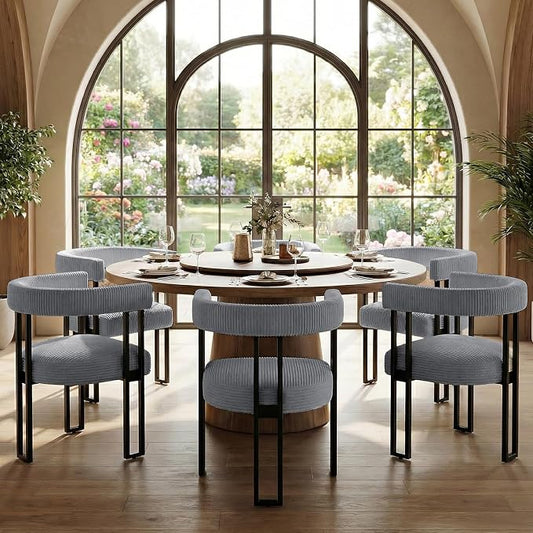 VIRRMO Boucle Dining Chair Set of 6 Corduroy Upholstered Dining Room Chairs Kitchen Chairs with Metal Legs Mid Century Modern Chair for Dining Room, Kitchen (Gray, 6)