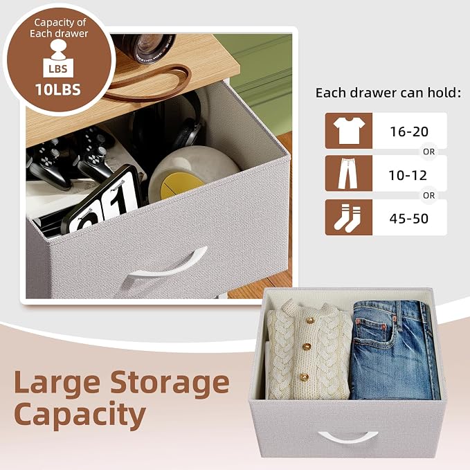 Somdot Dresser for Bedroom with 4 Drawers, Storage Organizer Chest of Drawers with Removable Fabric Bins for Closet Bedside Living Room Laundry Entryway Hallway, Ash Grey