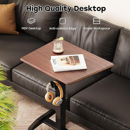JOY worker Height Adjustable Rolling Laptop Desk with Shelf, Mobile Standing Desk, Pneumatic Mobile Laptop Table with Wheels for Couch Home Office School, Holds Up to 22lbs, Dark Walnut