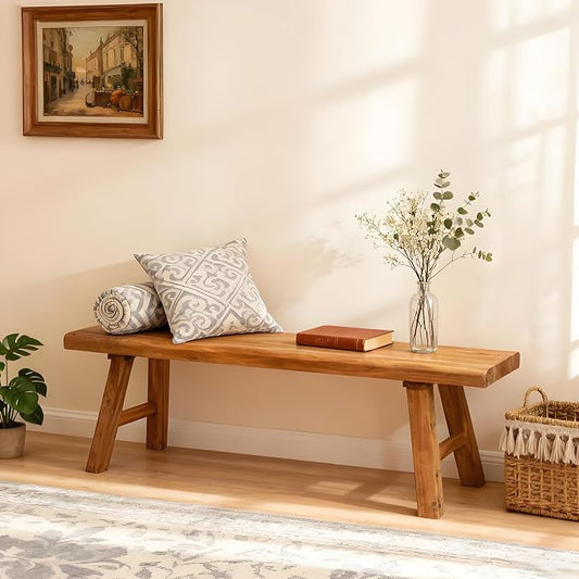 Wood Bench Indoor Farmhouse Skinny Entryway Bench Hallway Foyer with Sturdy | Rustic Indoor Bench End of Bed, Norrow Solid Wood Benches for Bedroom Living Room 31.4 x10.2 inch