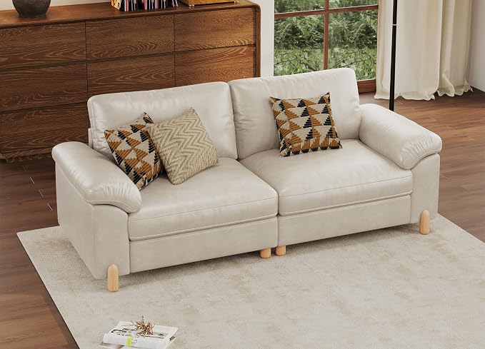 SITJOY Large Cloud Couch, 86" Wide 2 Seater Loveseat, Faux Leather in White | Pet-Friendly Scratch-Resistant Leather Sectional Sofas for Living Room, Deep Seat Wide Couch