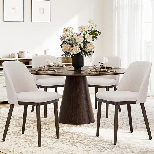 COLAMY Upholstered Dining Chairs Set of 4, Modern Kitchen Chairs with Back, Fabric Side Dining Room Chairs with Wood Legs for Kitchen Dining Room Restaurant, Beige
