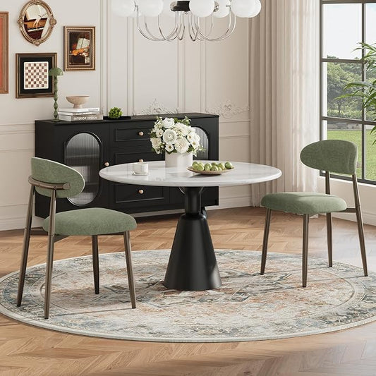 MALOL Dining Chairs Set of 2, Upholstered Kitchen & Dining Room Chairs with Curved Back and Bronze Metal Legs, Comfortable Modern Dining Side Chairs for Dining Room, Kitchen, Green